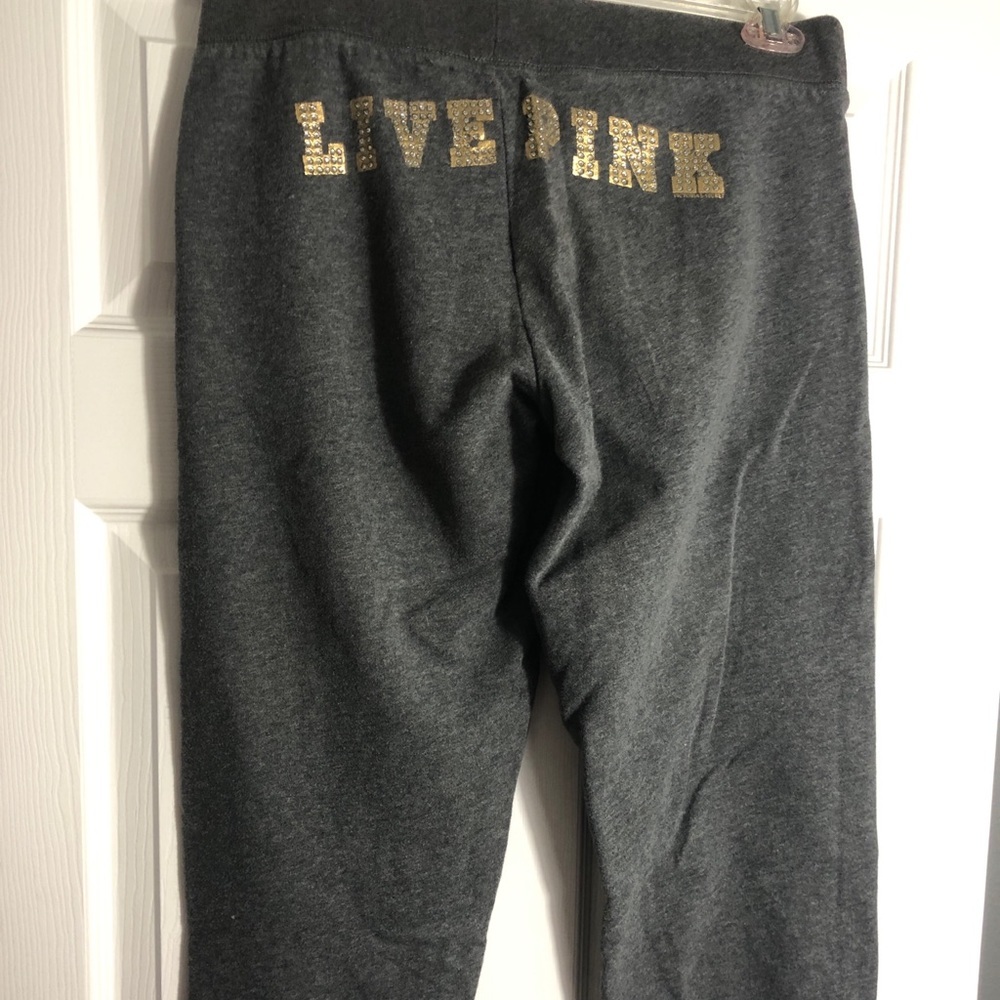 Pink grey cropped sweat pants w/ rhinestone detail